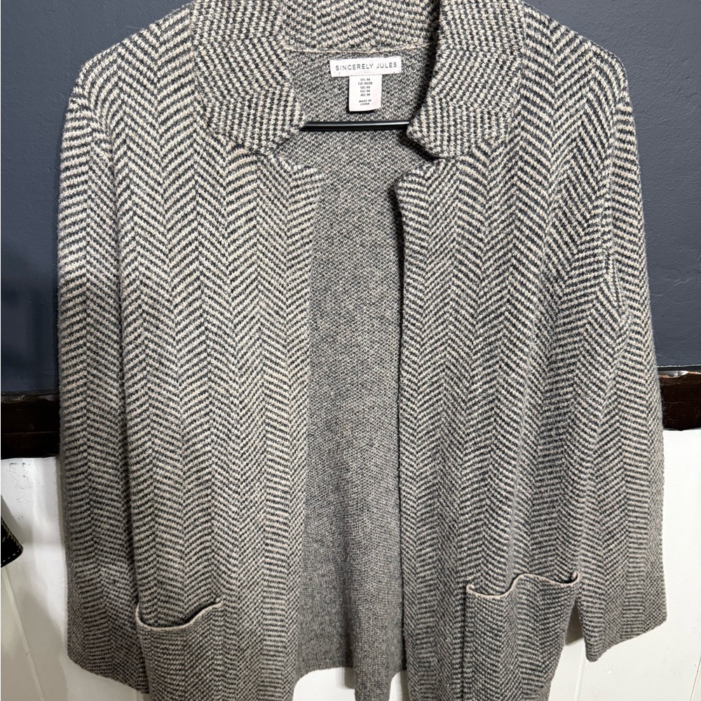 Sincerely Jules Gray and Cream Herringbone Blazer